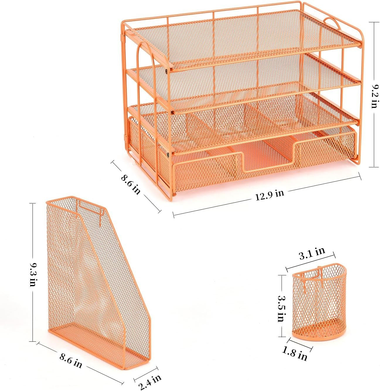 4-Tier Desk Organizer Metal File Holder Drawer Pen Storage Orange