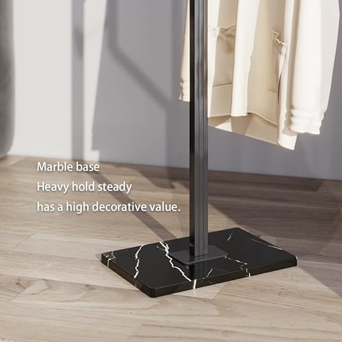 Black Metal Coat Rack Stand Marble Base Heavy Duty Modern Hall Tree Organizer