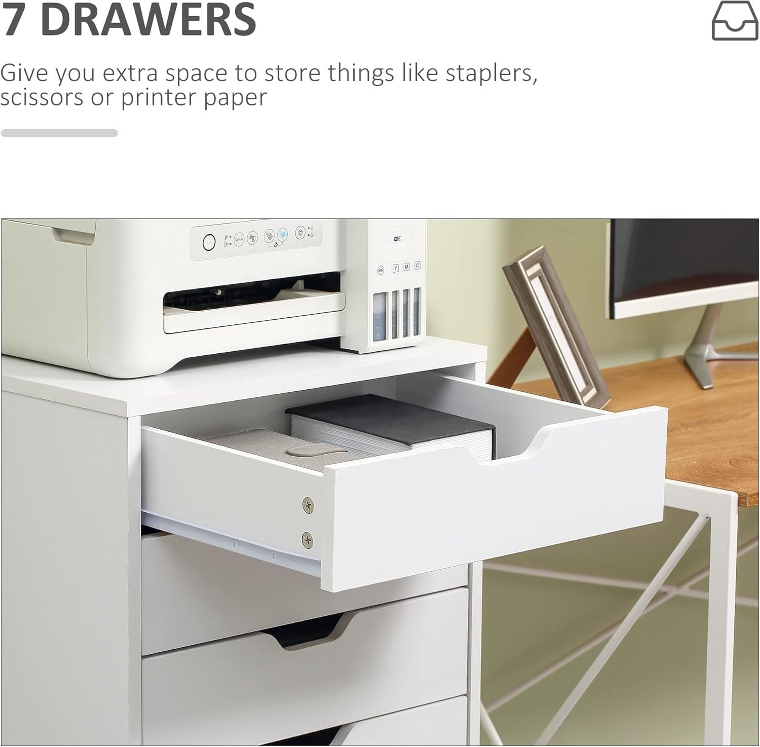 7 Drawer Mobile Filing Cabinet Rolling Office Storage Tall Unit
