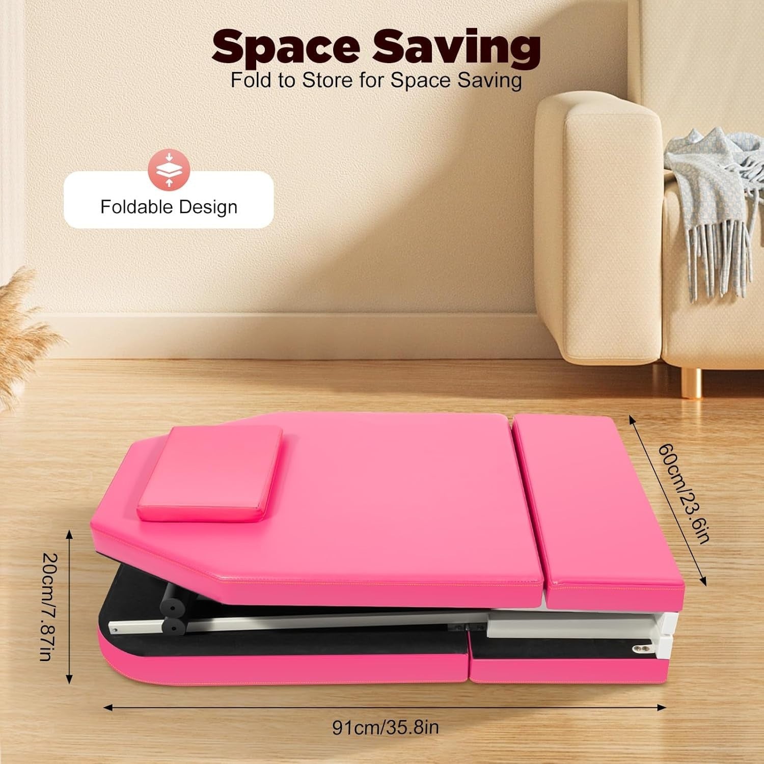 Foldable 3-Section Portable Massage Table Beauty Spa Bed Pink 60cm Width