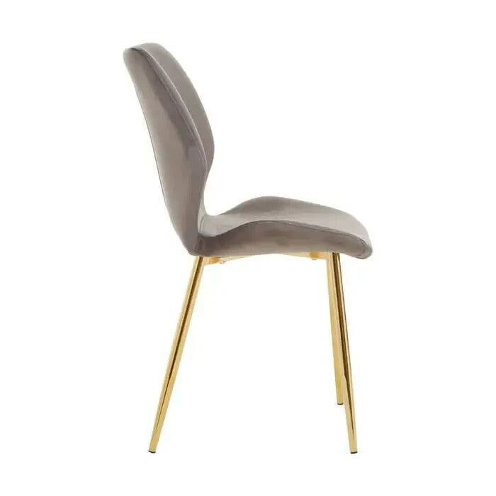 7 Piece Grey Glass Dining Table Set Velvet Chairs Gold Legs Modern Room
