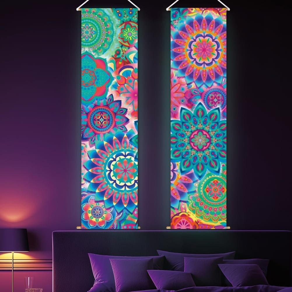2-Pack Boho UV Blacklight Tapestry 52"x13" Vertical Wall Decor