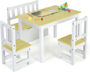 Kids Wooden Table Chair Set with Storage Bench 4 Piece Toddler Furniture