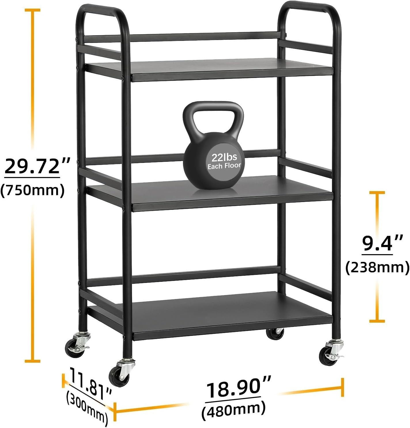 3 Tier Rolling Storage Cart Metal Utility Trolley Kitchen Bathroom Rack