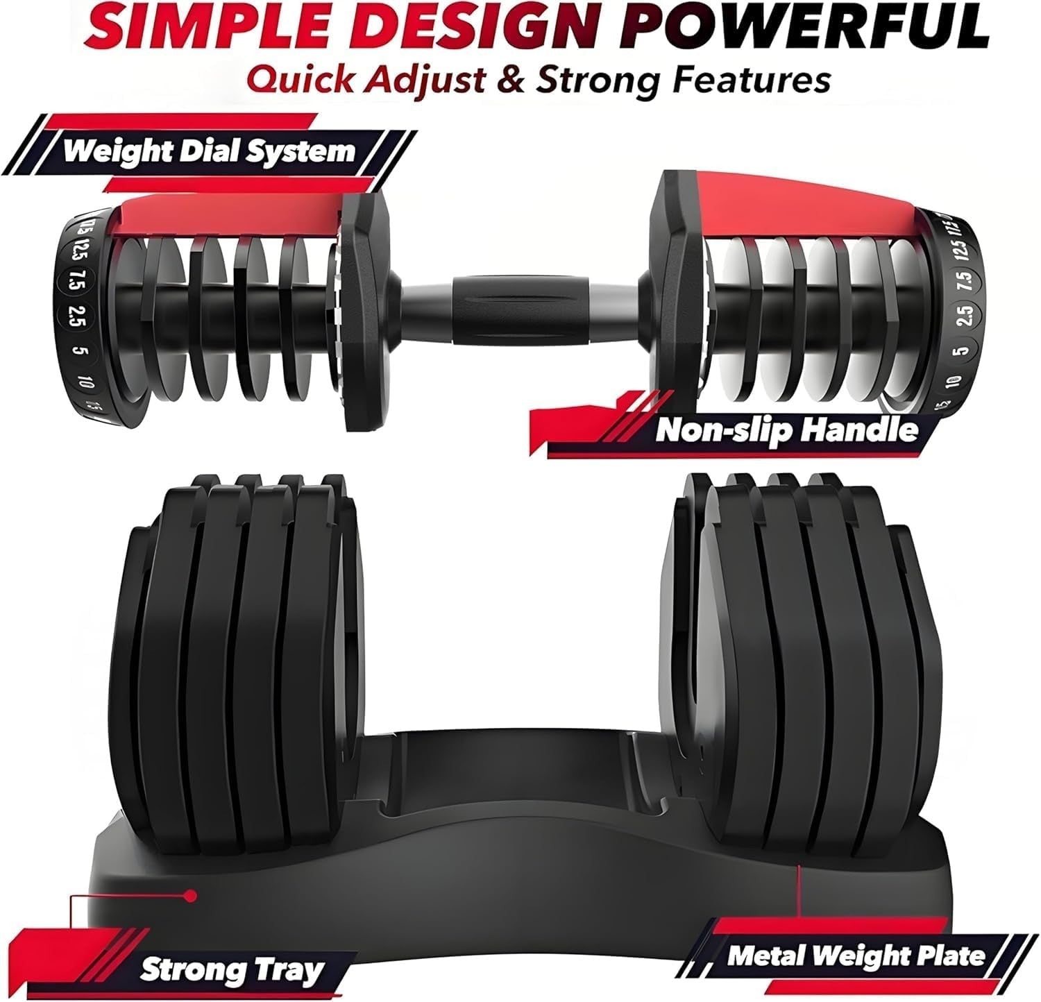 2x24KG Adjustable Dumbbells Pair 15-in-1 Space Saving Home Gym Set