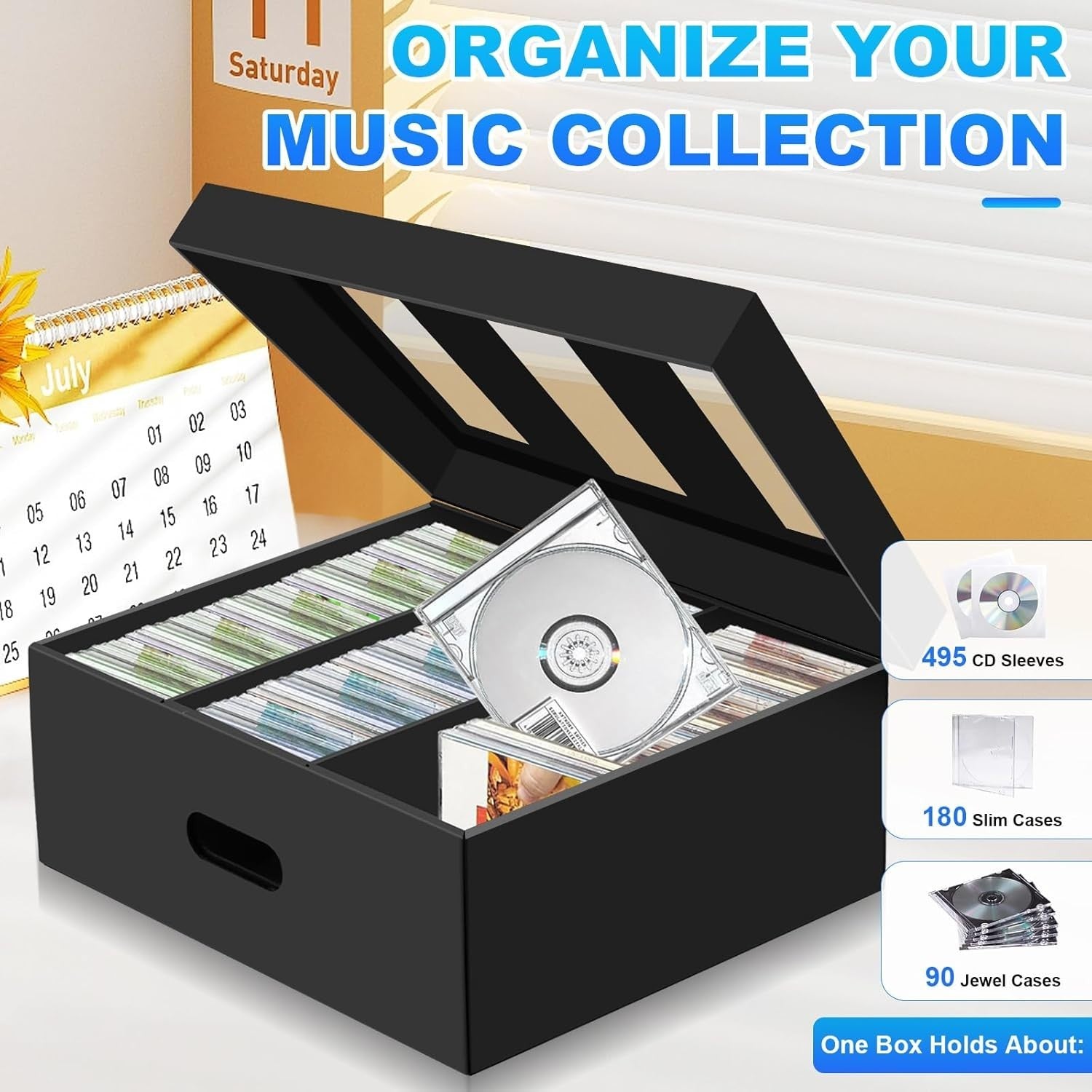 5 Pack CD Storage Boxes Cardboard Organizer Holds 450 CDs Stackable Lid