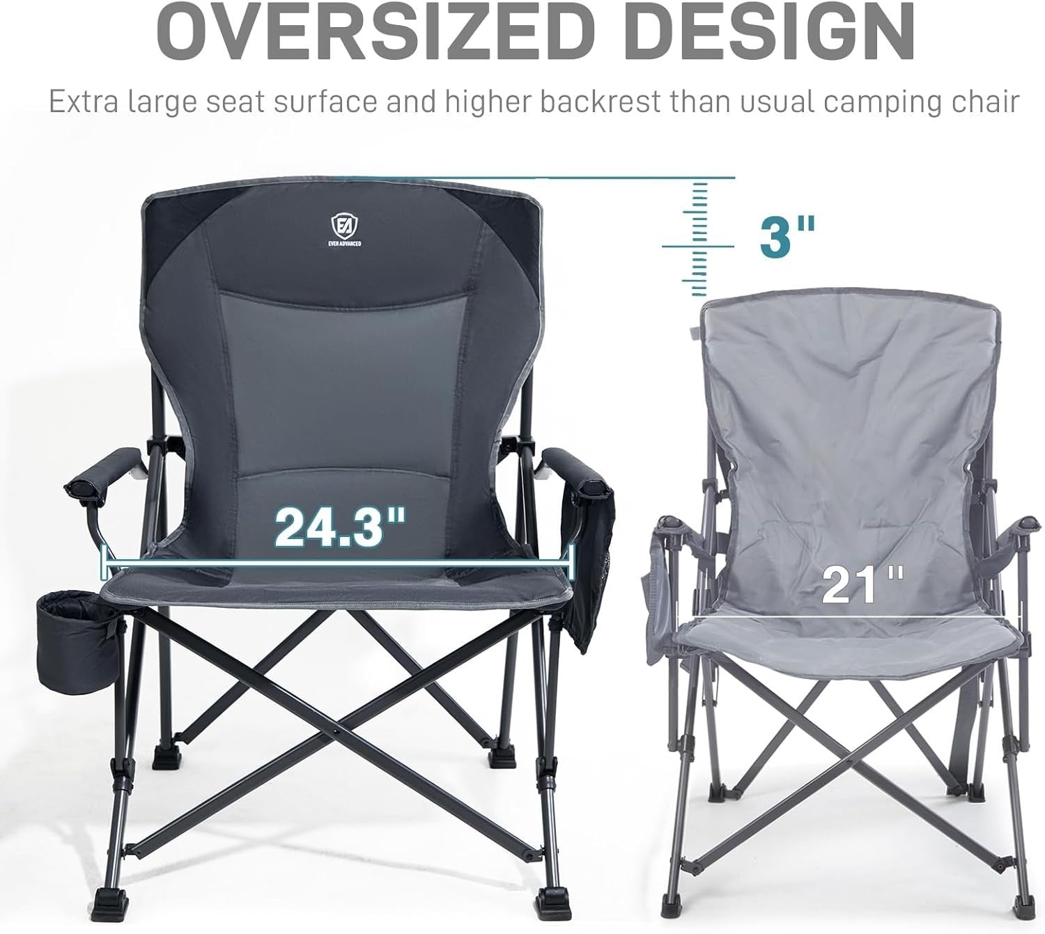 Heavy Duty Folding Camping Chair 230kg XXL Outdoor Seat w/ Cup Holder