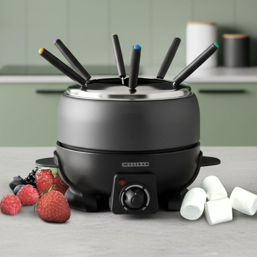 Electric Fondue Set 2.3L Cheese Chocolate Pot 6 Forks Black