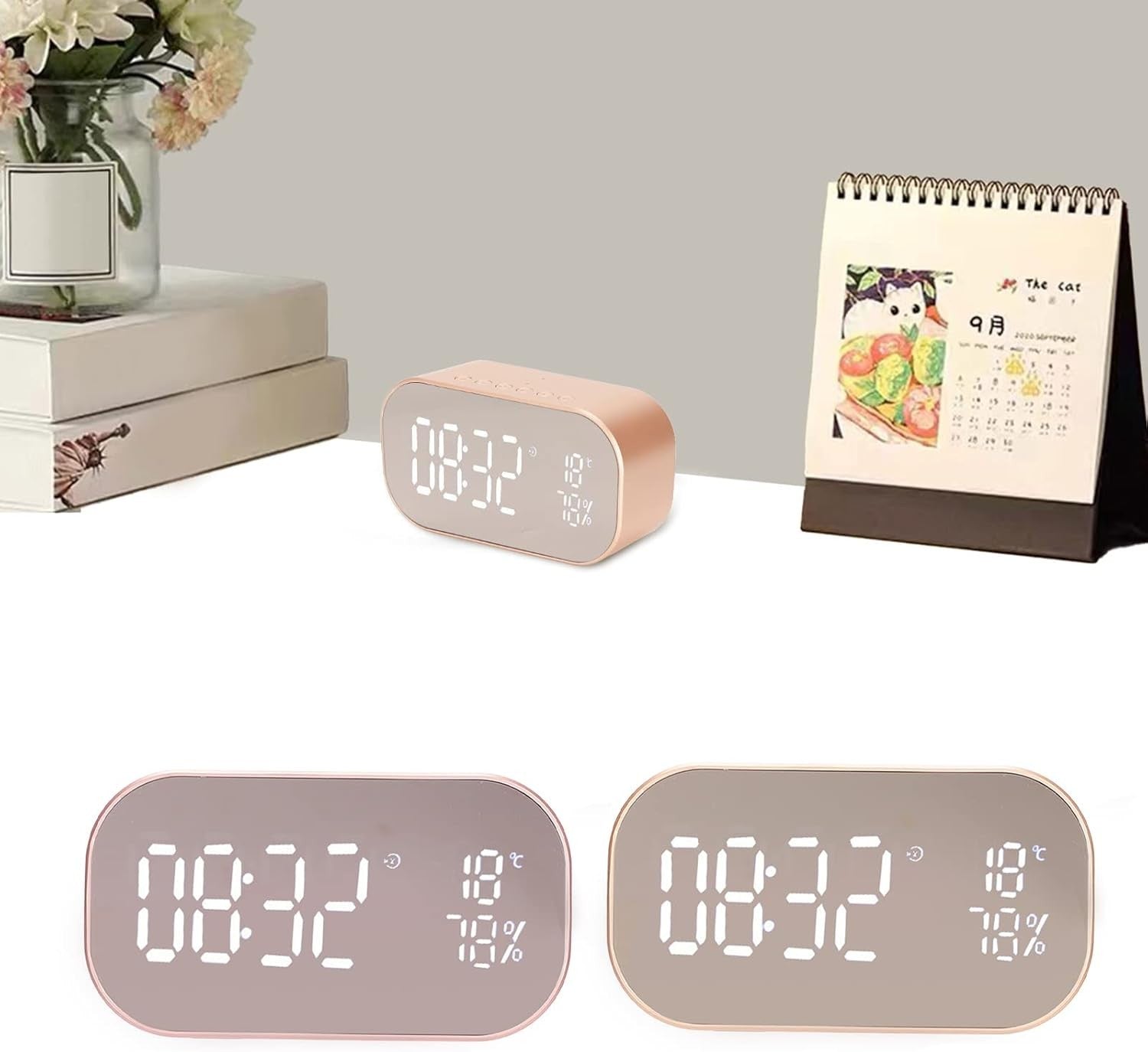 Digital Alarm Clock Radio Bluetooth Speaker FM Thermometer Rose Gold