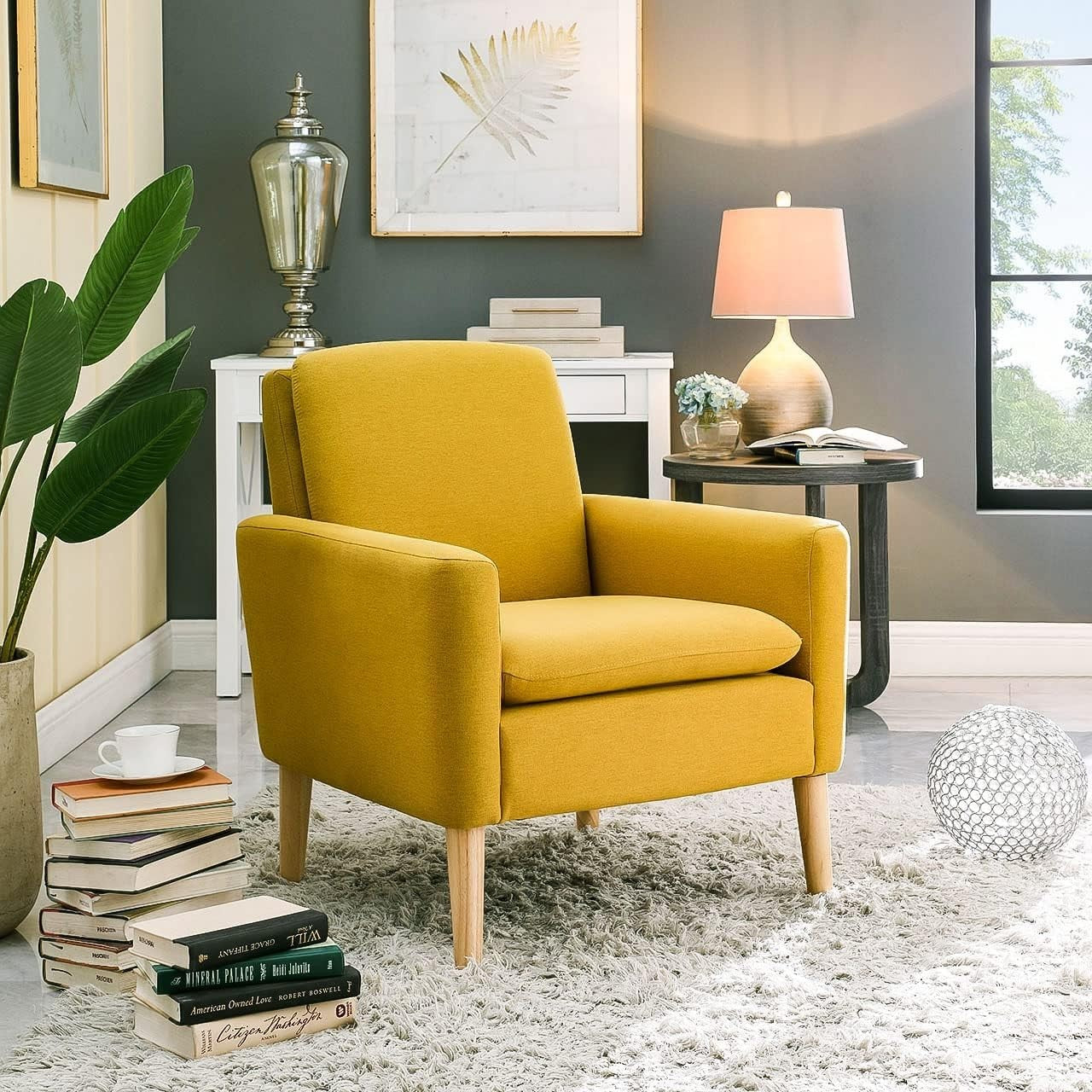 Comfy Linen Armchair for Living Room Bedroom Lounge Mustard Yellow