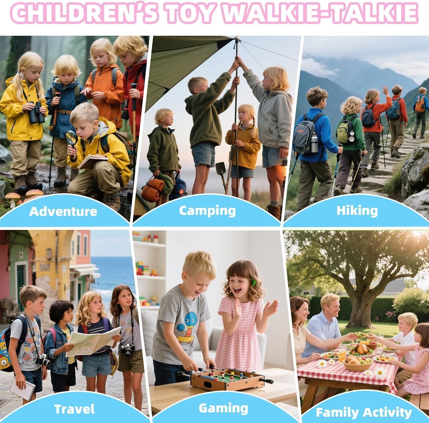Kids Rechargeable Walkie Talkies 3 Pack Long Range VOX LED Flashlight
