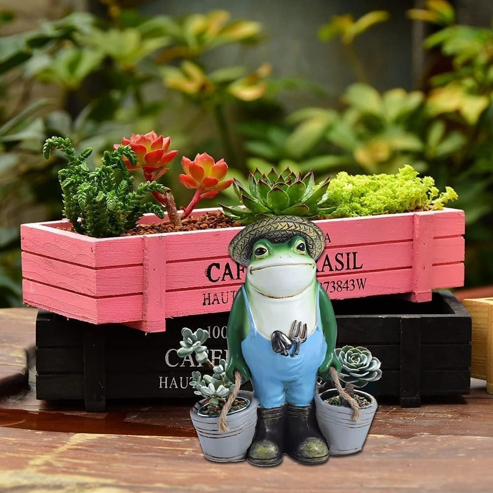 Farm Frog Garden Ornament Resin Figurine with Buckets Outdoor Patio Decor 15cm