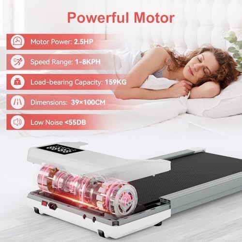 Raceable Under Desk Walking Pad App Control Quiet 2.5HP Treadmill 136kg Capacity