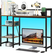 38.6" Desk Hutch Shelf w/ Outlets USB & LED Light 3-Tier Organizer Rustic Brown