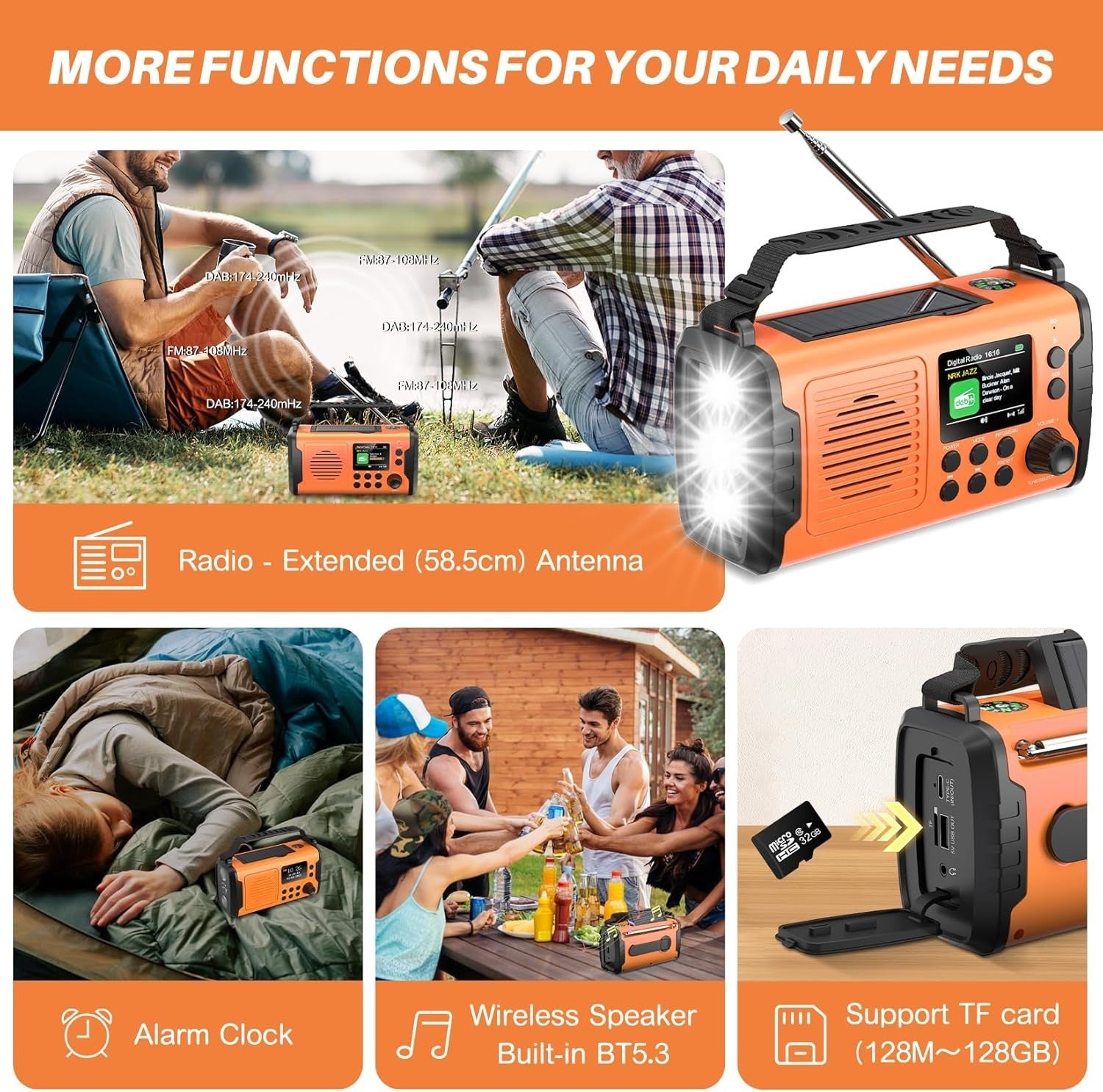 20000mAh Emergency Solar Hand Crank Radio with DAB/FM Bluetooth