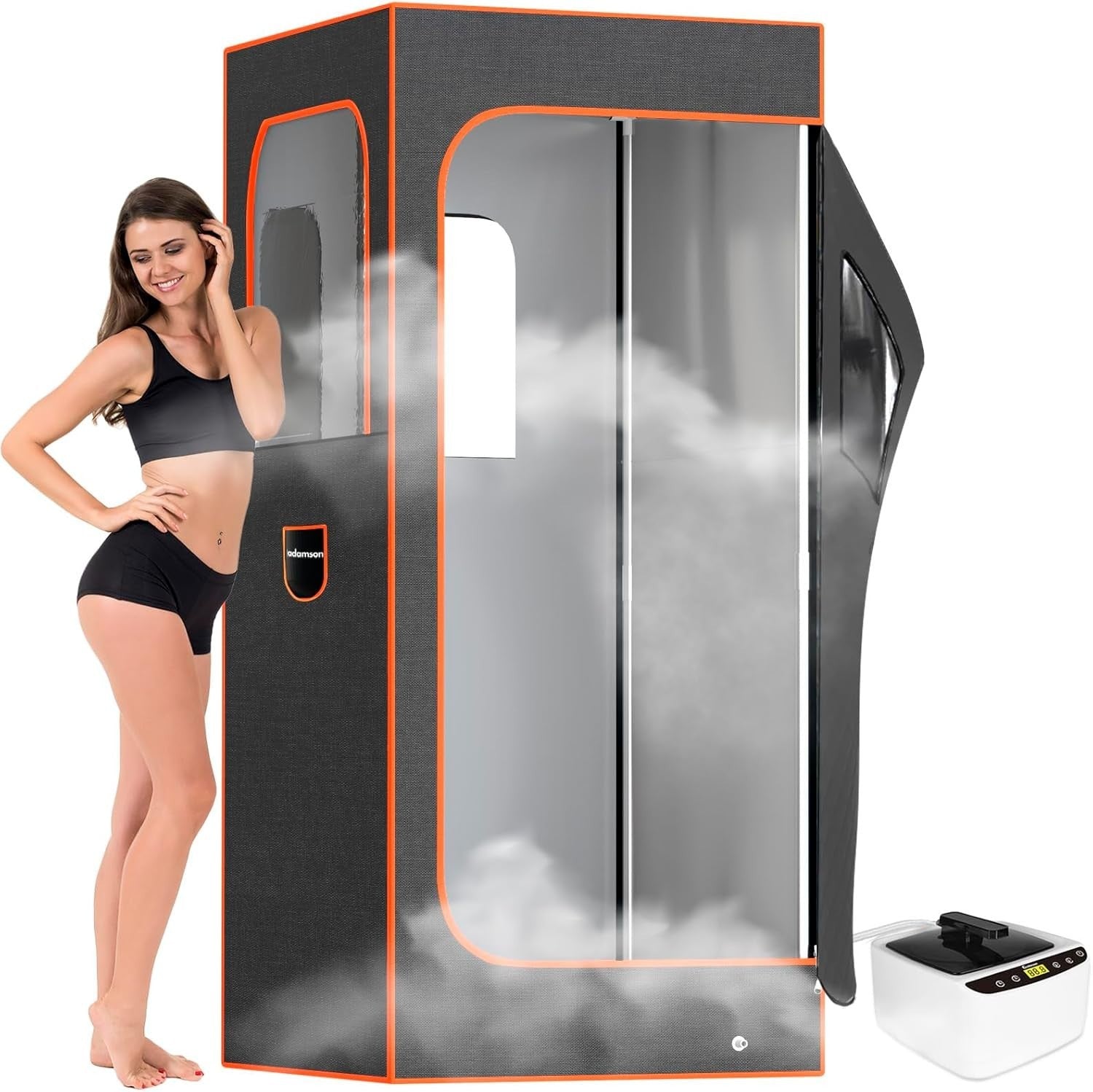 Full-Size Orange Steam Sauna Tent – 2.6L Steamer, Chair, Remote & Massager