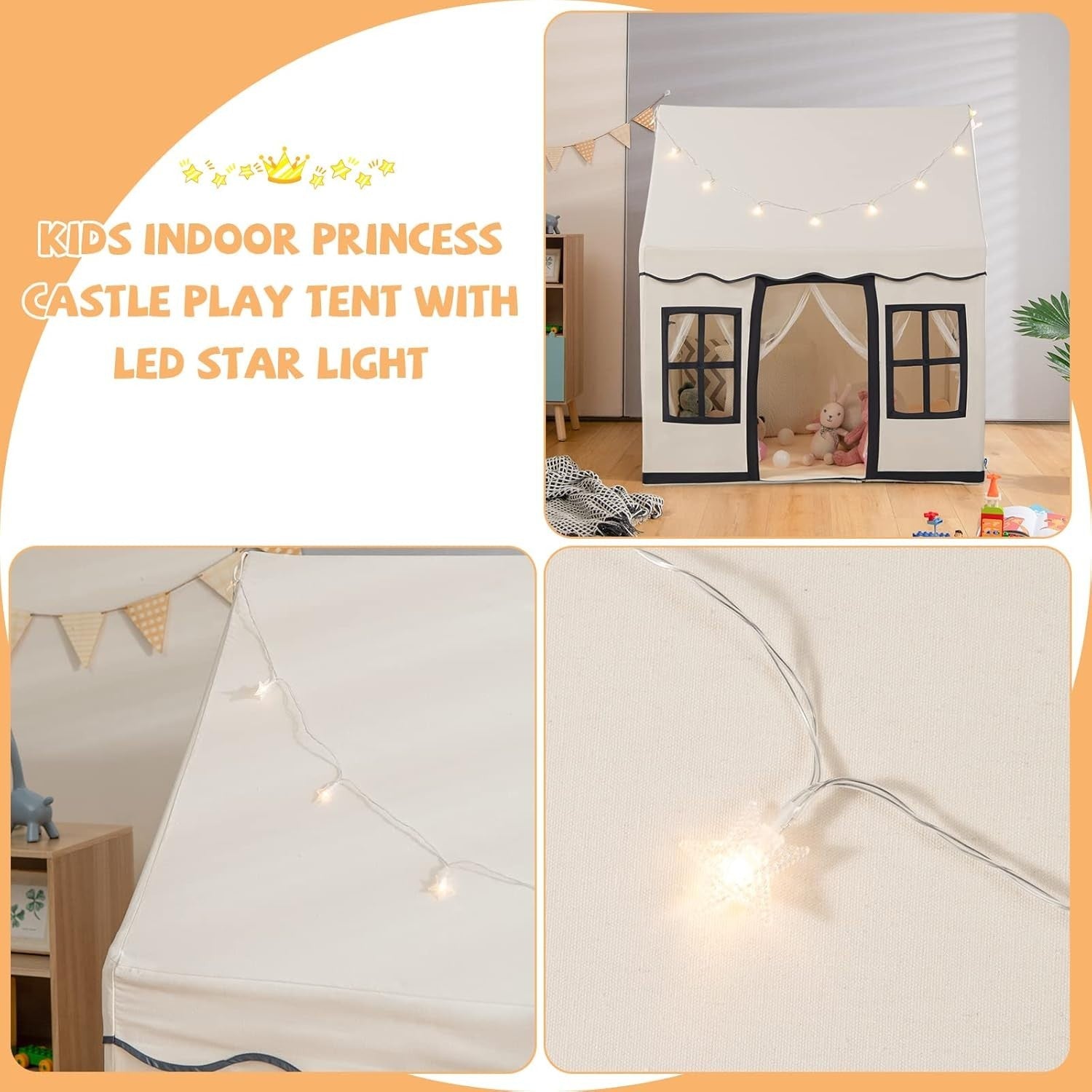 Large Kids Princess Play Tent Indoor Outdoor w Washable Mat Lights