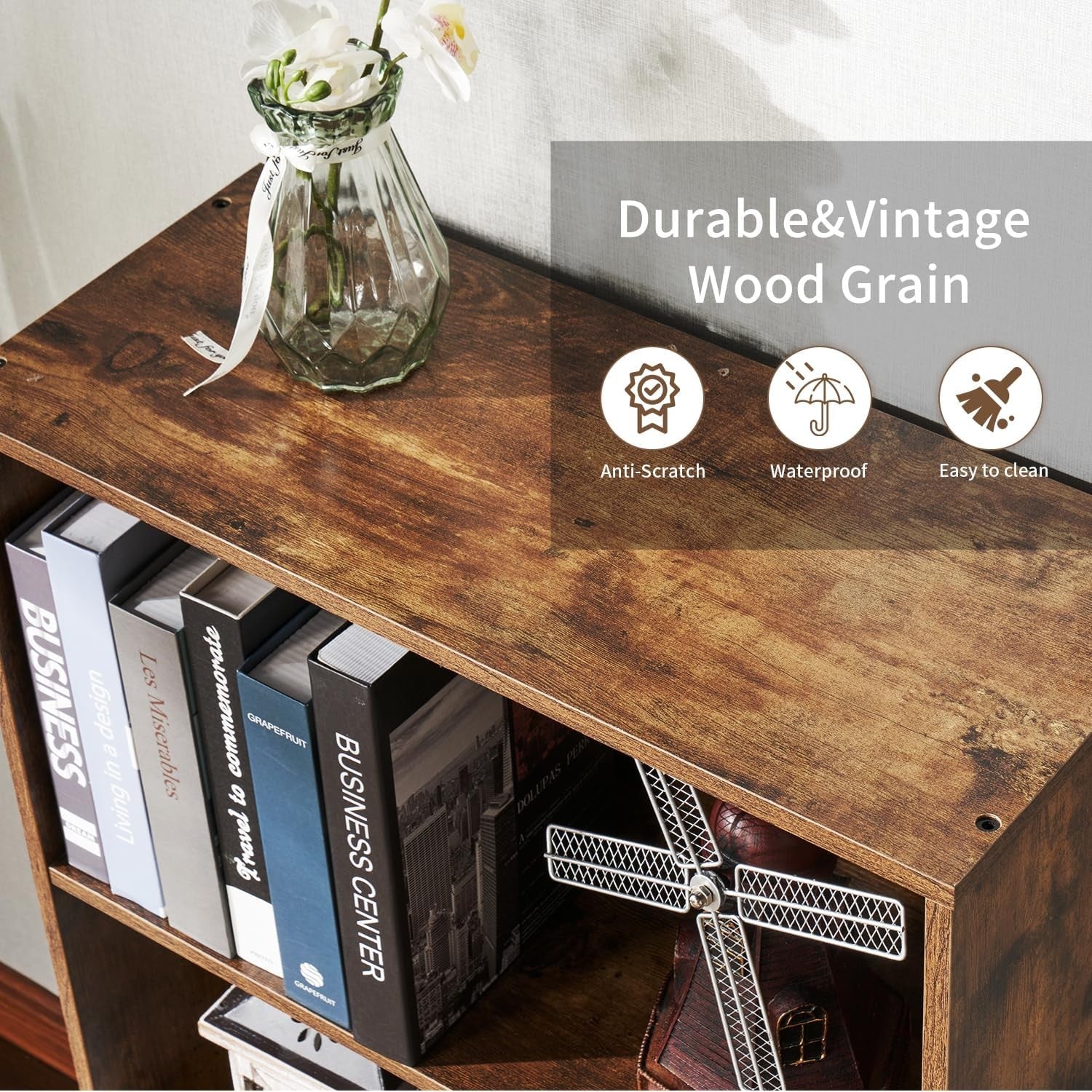 Tall Rustic Brown 6-Tier Bookcase Cabinet Doors Modern Storage Unit 181cm