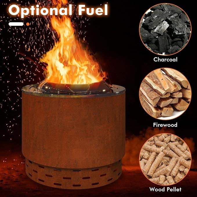Smokeless Fire Pit Outdoor Stove Portable Stainless Steel Bonfire Bowl 49cm
