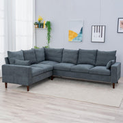 L Shape Grey Fabric Corner Sofa 6 Seater with Wood Legs Compact & Comfy