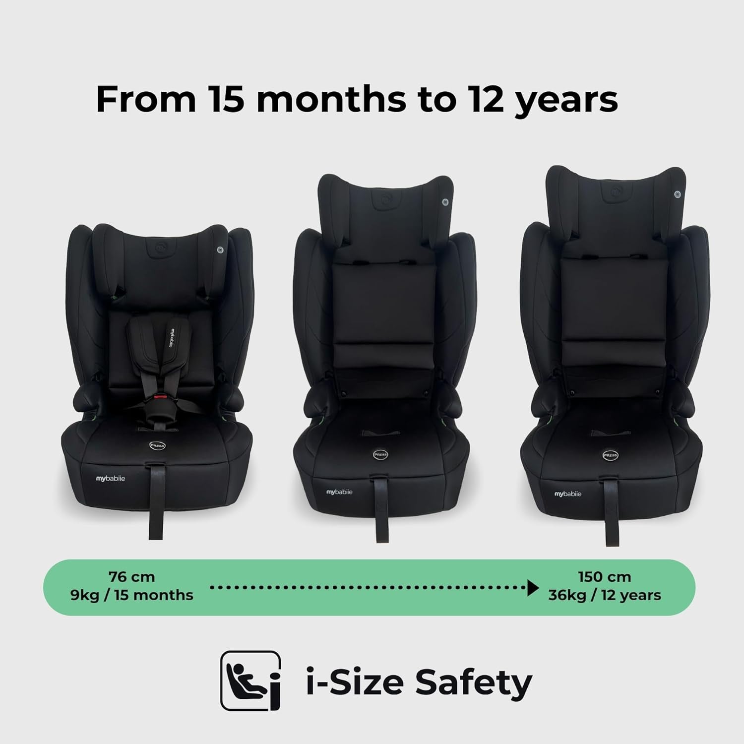 ISOFIX Toddler to Booster Car Seat i-Size Foldable Top Tether 15m–12Y