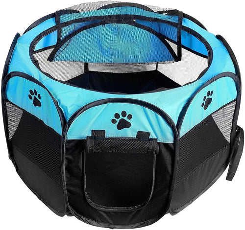 Portable Foldable Pet Playpen 72cm Dog Cat Crate Tent 600D Oxford Fabric Blue