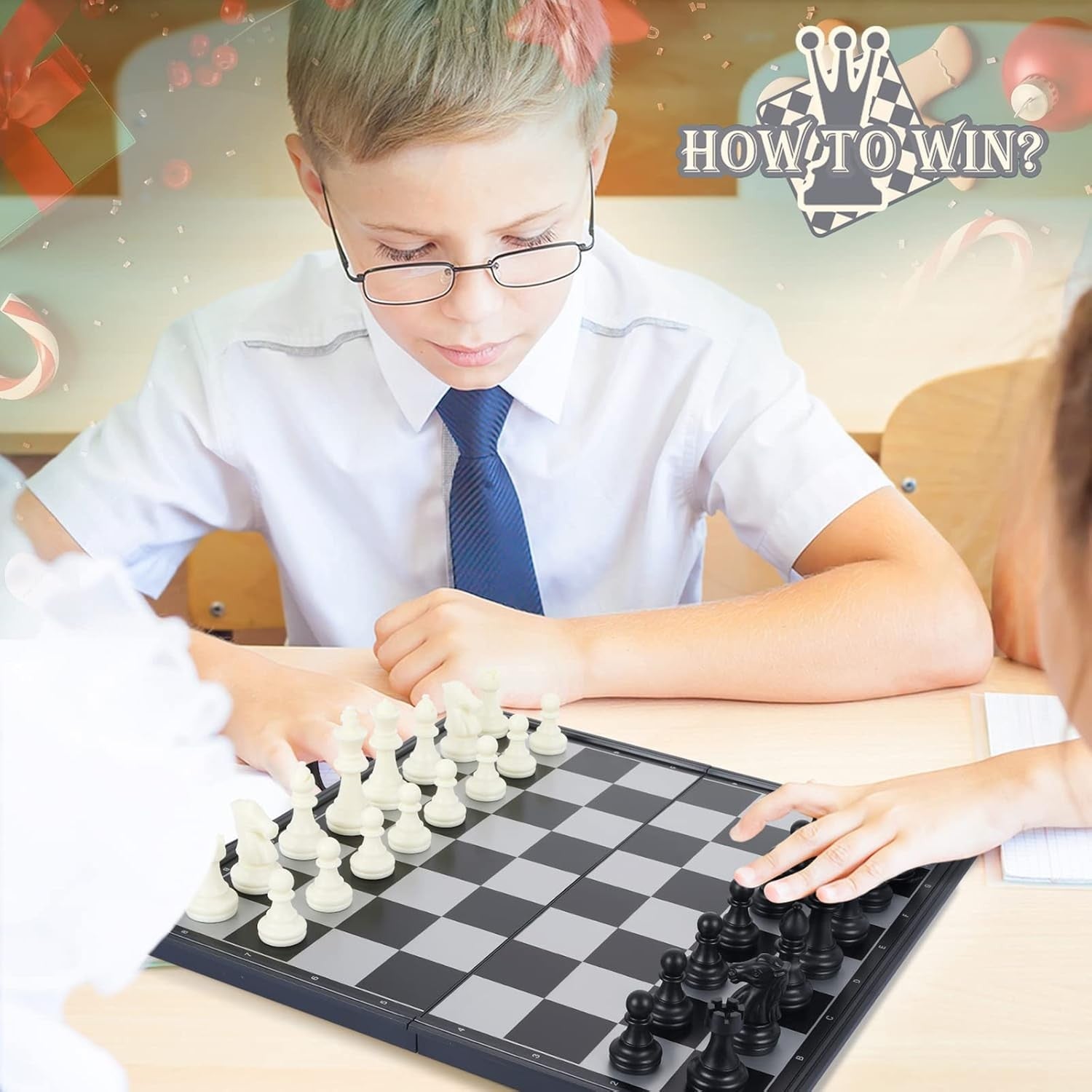 Portable Magnetic Travel Chess Set Foldable Board Black White Pieces Kids Adults