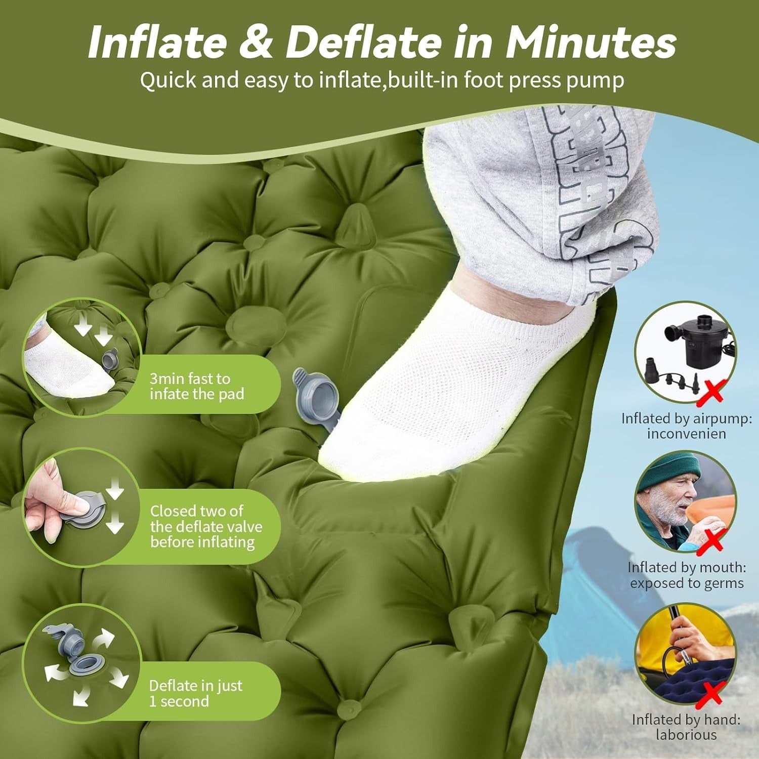 Double Inflatable Camping Mattress 203x68x10cm Ultralight with Pillow
