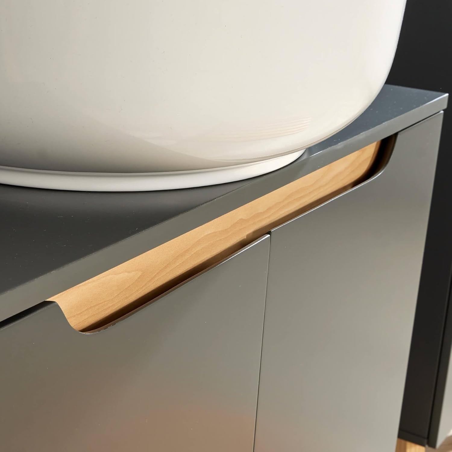 Modern Grey Bathroom Vanity Unit Under Sink Storage Cabinet with Wooden Legs