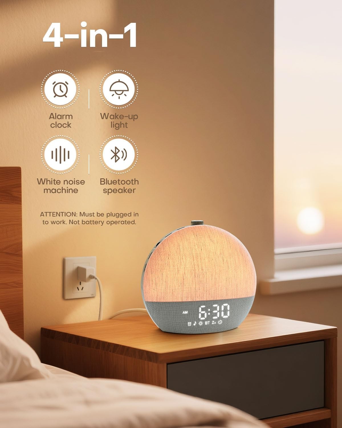 Sunrise Alarm Clock White Noise Wake Up Light RGB Night Lamp Heavy Sleepers