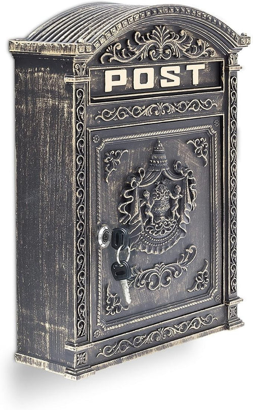Wall Mounted Antique Mailbox Bronze Cast Aluminium Lockable A4 Slot Weatherproof