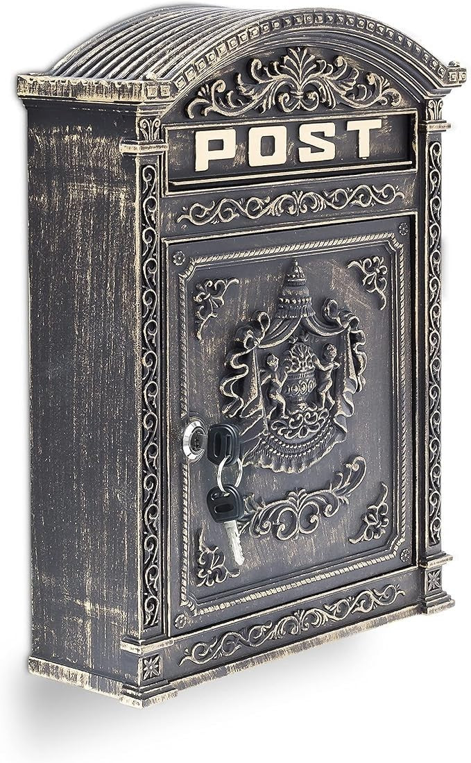 Wall Mounted Antique Mailbox Bronze Cast Aluminium Lockable A4 Slot Weatherproof