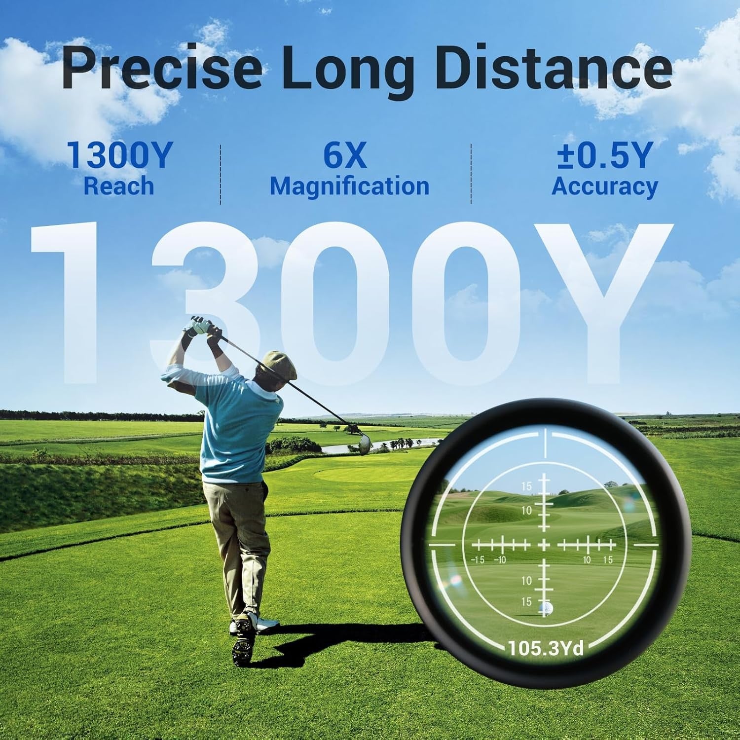 Golf Laser Rangefinder with Slope 1300Y 6X Flag Lock Vibration LCD