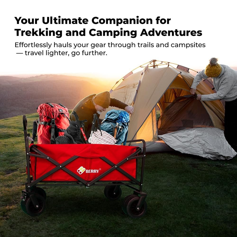 Red Heavy Duty 150kg Folding Festival Wagon All-Terrain Camping Beach Trolley