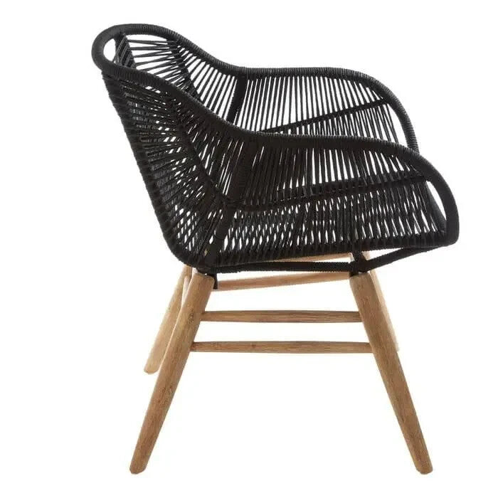 Modern Black Rope Armchair Lounge Chair Wood Legs Nordic Accent Seat