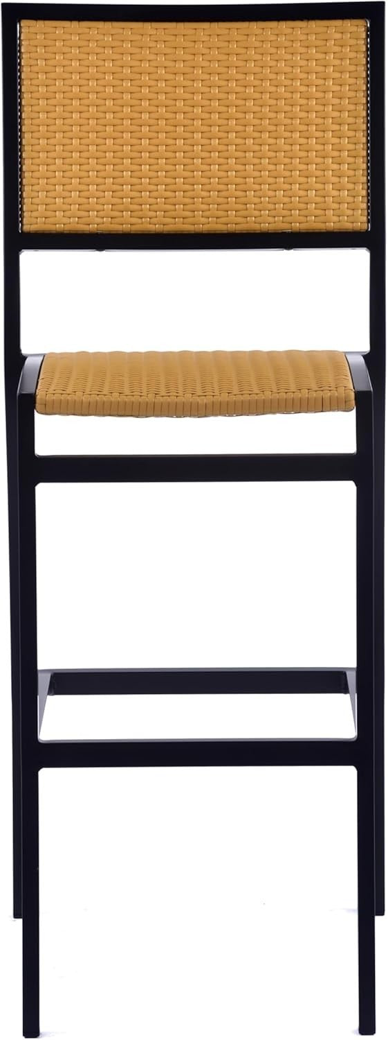 Teak Rattan Bar Stool High Seat Stackable Kitchen Garden Patio Chair