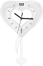 Silver Heart Wall Clock Modern Silent Acrylic Hanging Decor for Bedroom Office