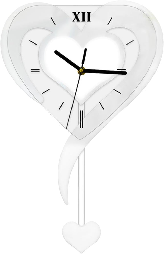 Silver Heart Wall Clock Modern Silent Acrylic Hanging Decor for Bedroom Office