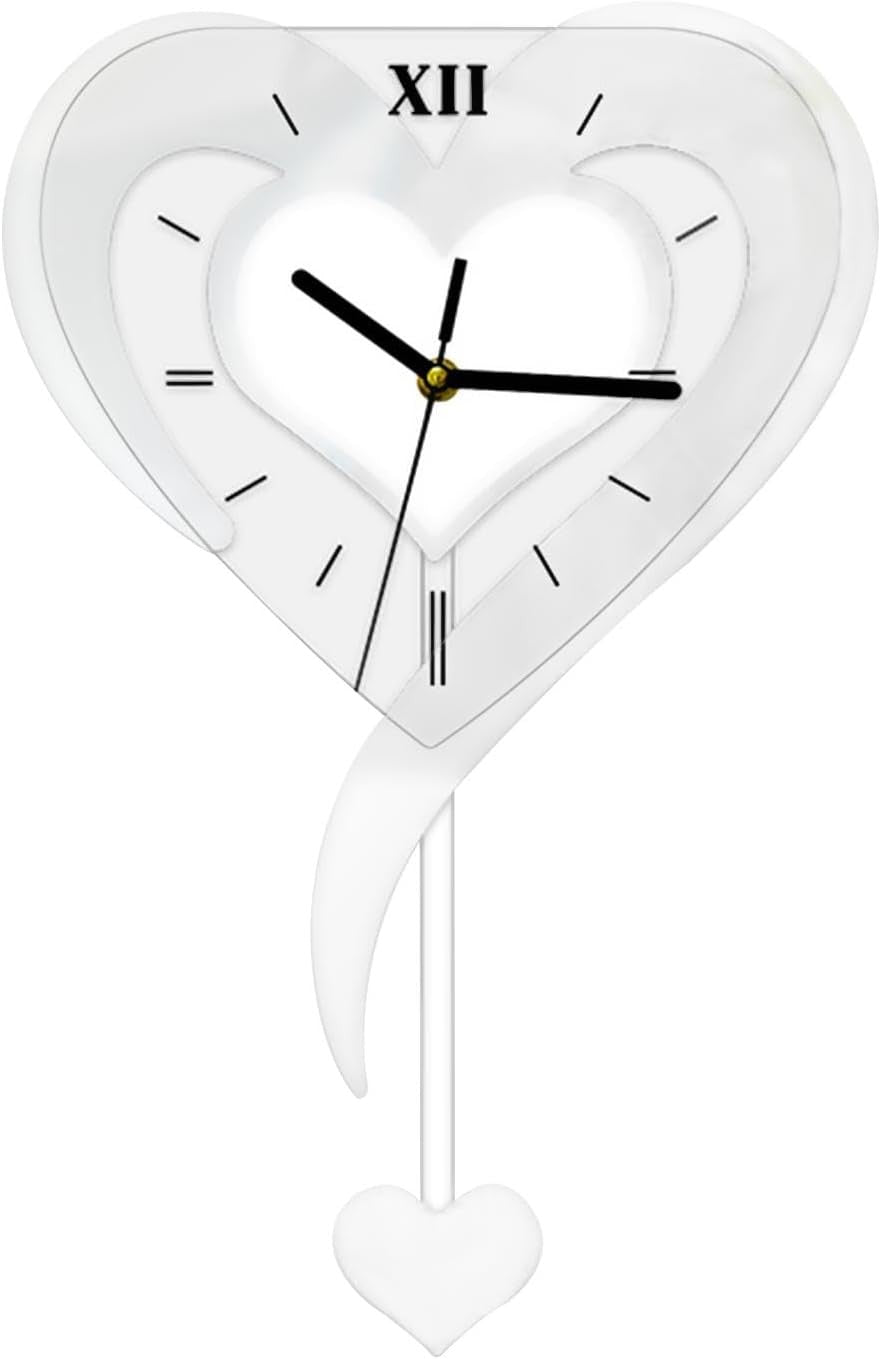Silver Heart Wall Clock Modern Silent Acrylic Hanging Decor for Bedroom Office