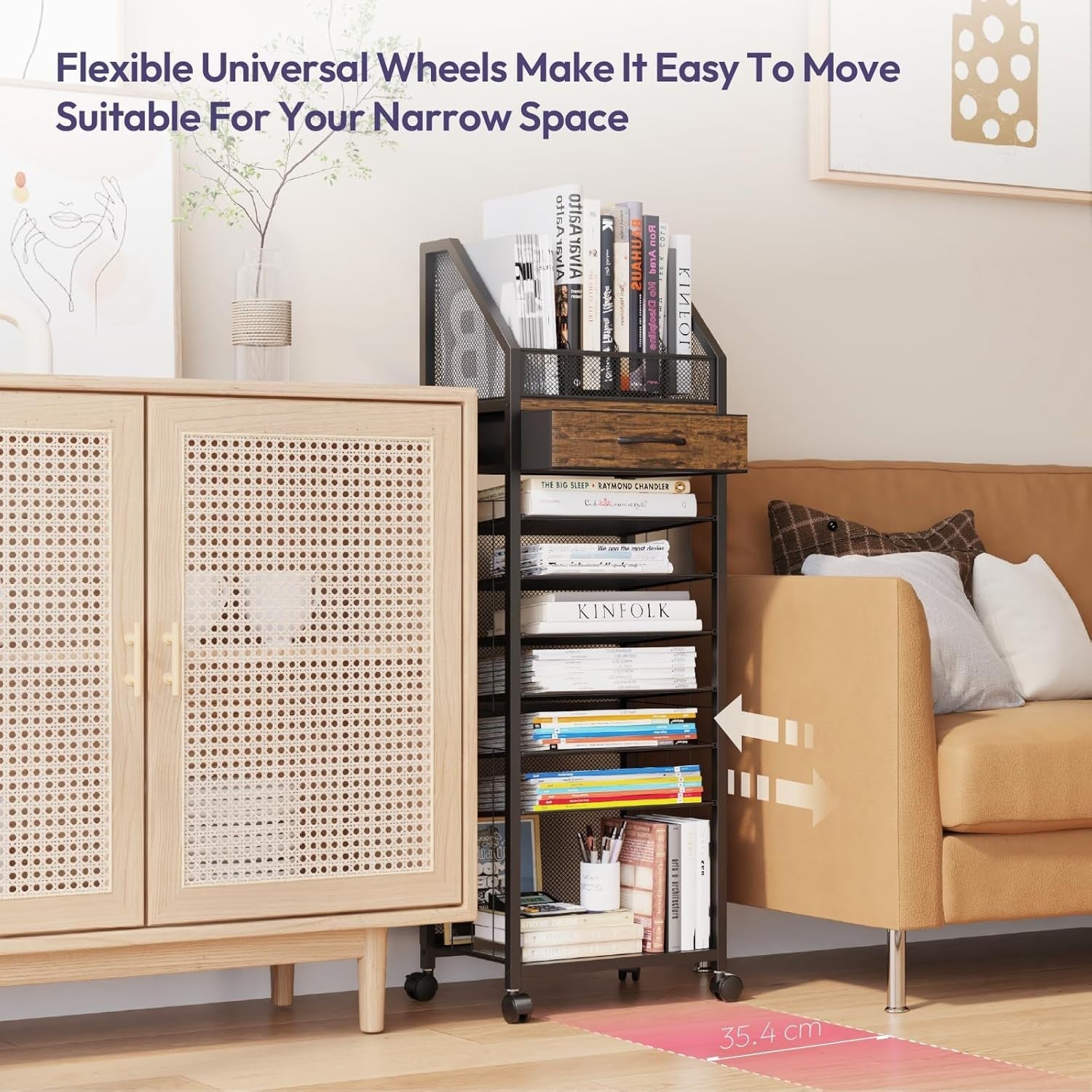 9 Tier Rolling File Cart Office Organizer Desk Storage with Drawer