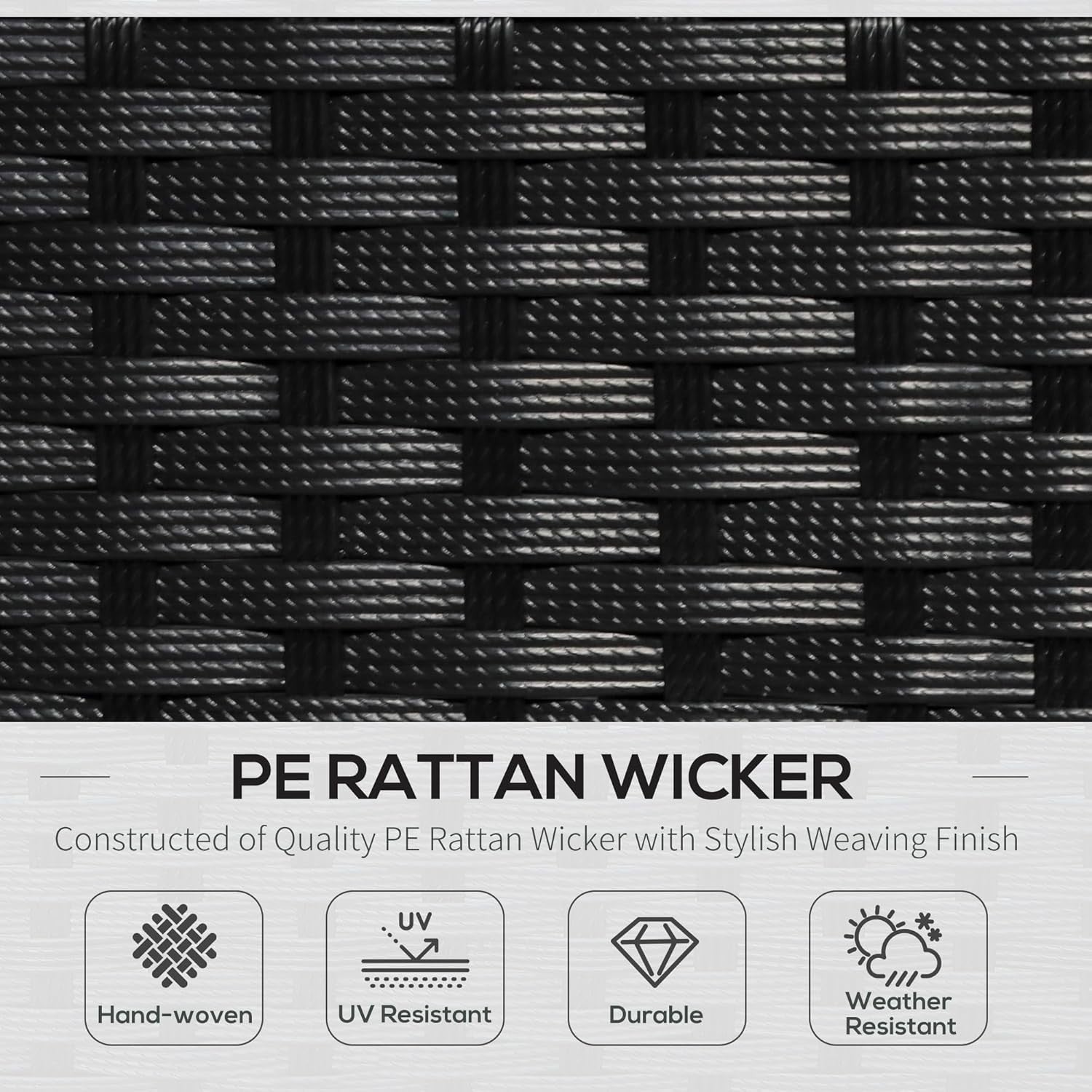 5PC Black PE Rattan Outdoor Sofa Set Cushions Glass Table Patio Furniture