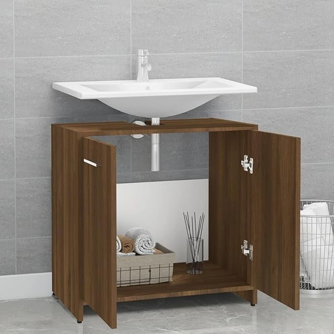 Brown Oak Bathroom Sink Cabinet 60x33x60cm Vanity Storage Unit Modern