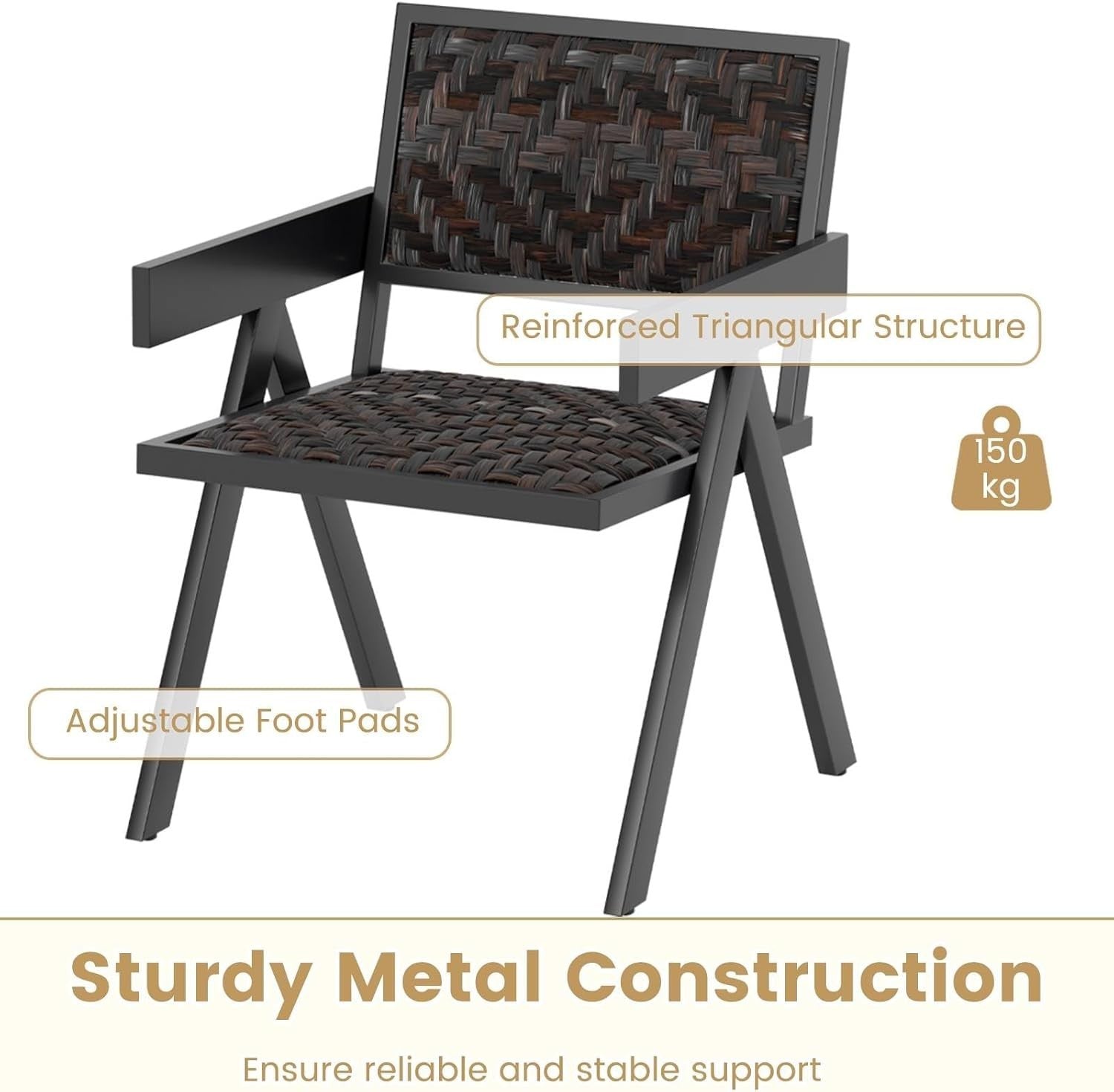 Compact Outdoor Rattan Bistro Set Quick-Dry Chairs Coffee Table Patio