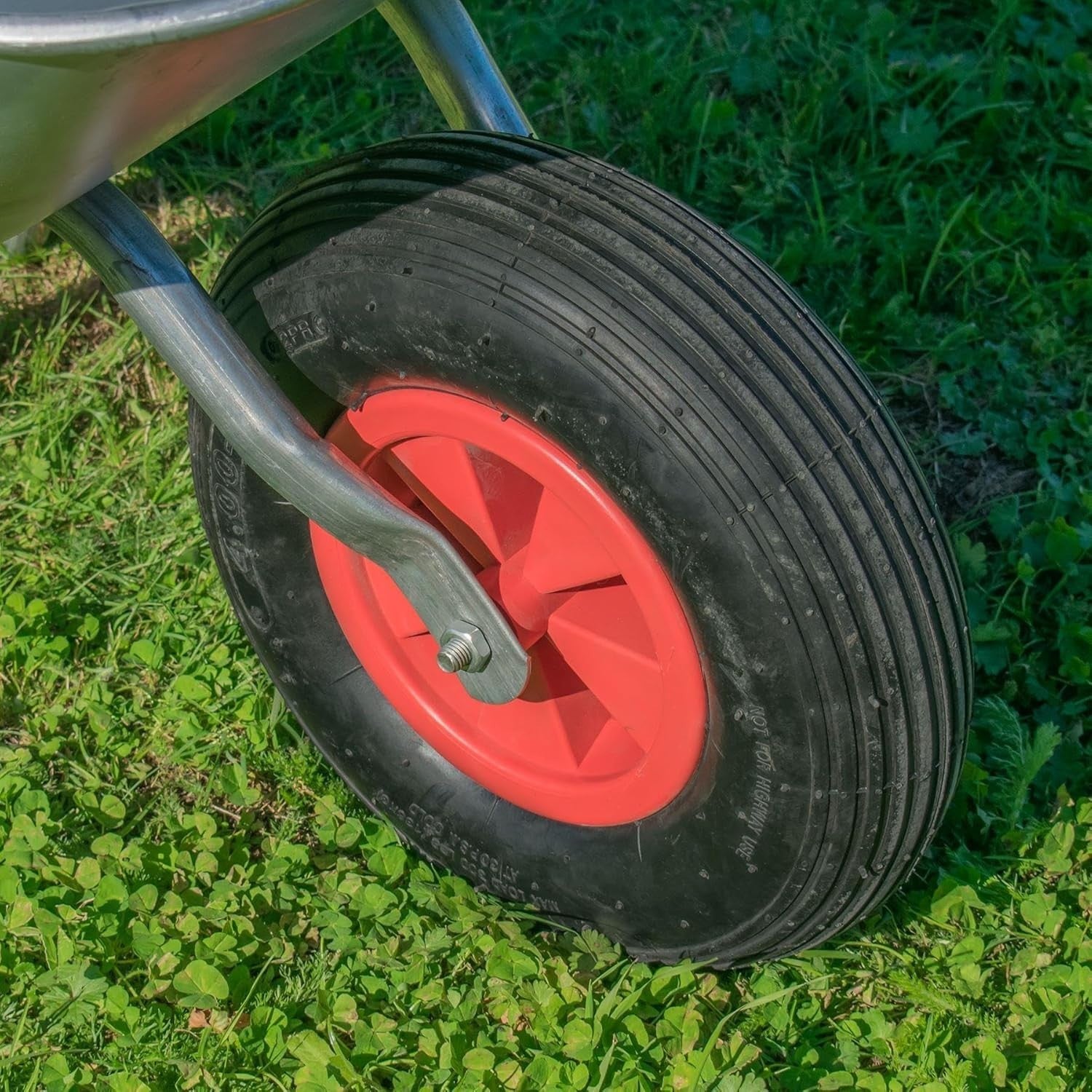 65L Pneumatic Wheelbarrow – Silver Galvanised Steel Garden Cart Heavy Duty 60kg