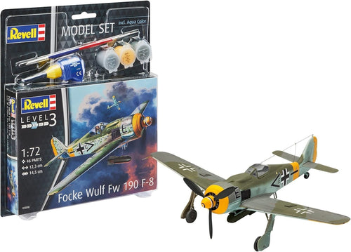 1:72 WWII Fw190 F-8 Fighter Model Kit w/ Paints, Glue & Brush – Gift Set