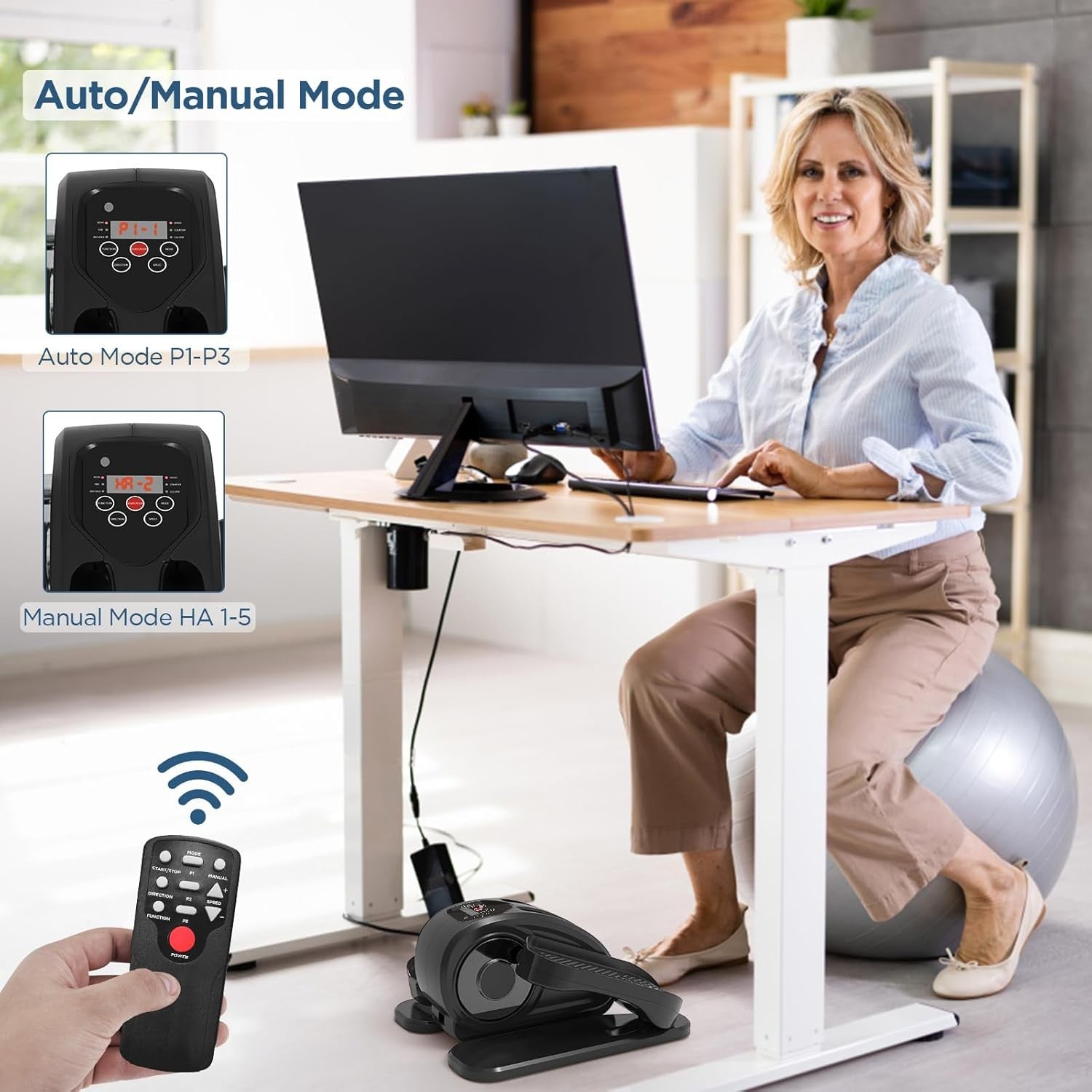 Under Desk Electric Elliptical Pedal Exerciser Quiet Seated Leg Trainer