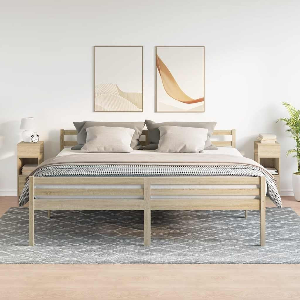 Set of 2 Oak Bedside Tables with Drawer & Shelves | Modern Wood Nightstands