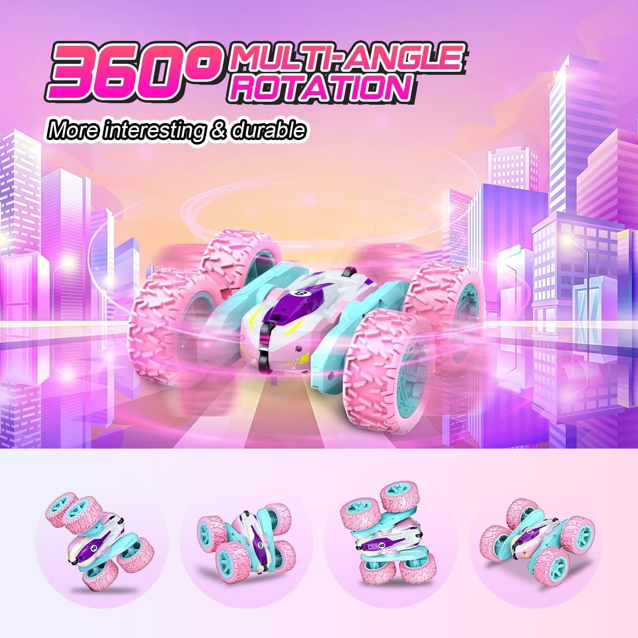 Pink 360° Flip RC Car for Girls 3–8 – Rechargeable Stunt Toy, Gift Idea