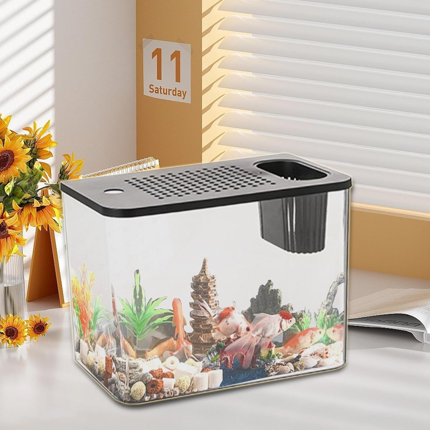 Desktop Betta Aquarium Tank | Small Turtle Fish Tank Kit for Home Office