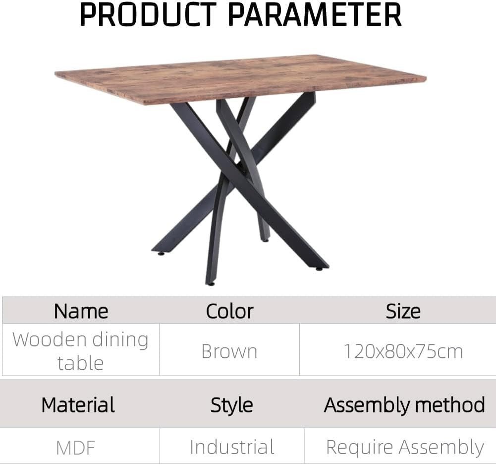 Industrial Style Wooden Dining Table 120cm Rectangle Black Legs 4-Seater
